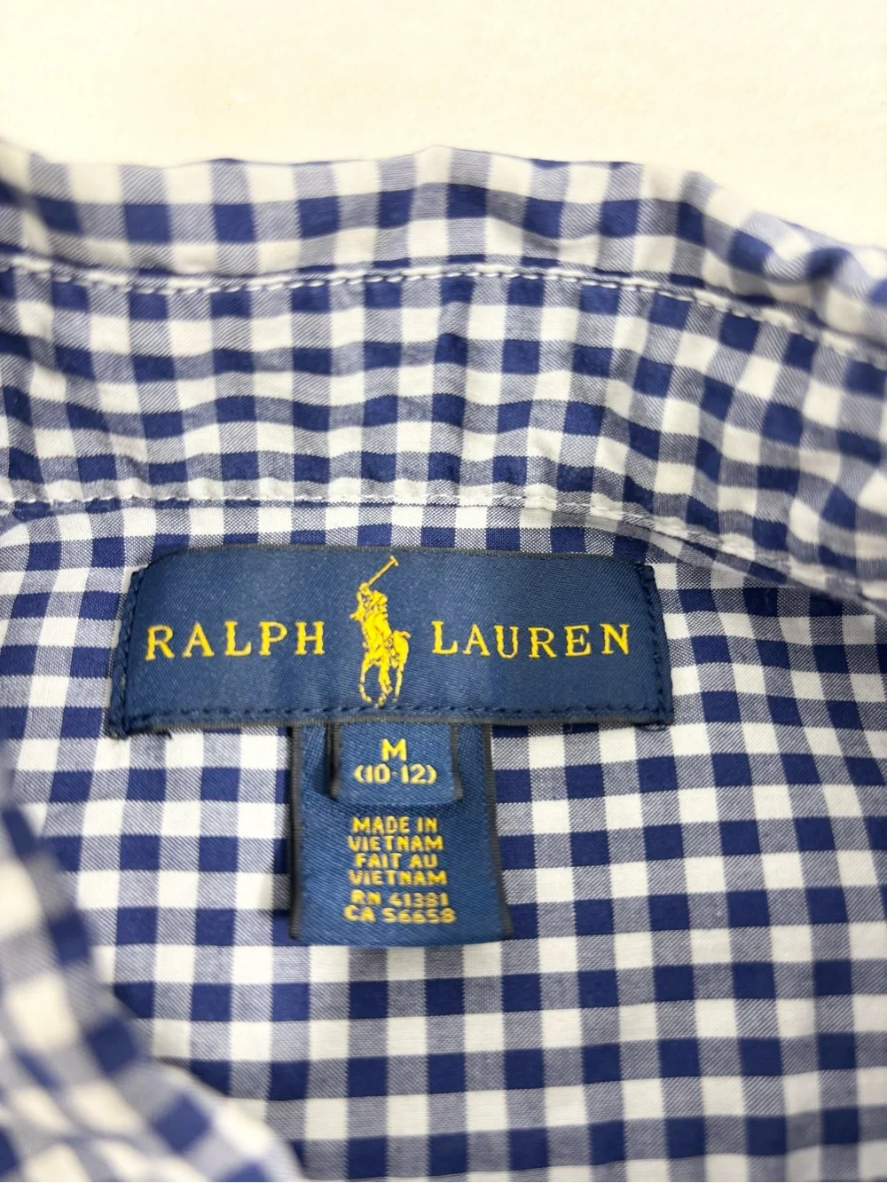 Ralph Lauren Blue & White Gingham Button-Down Shirt Size M (10-12)